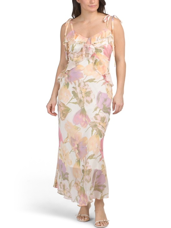 Taylor Dresses & Skirts - Ruffled Floral Maxi Dress in Pastel Pink, Lavender, Yellow, Green